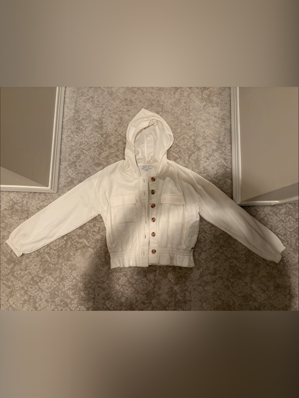 O'Neill White Hooded Utility Jacket with Button Front